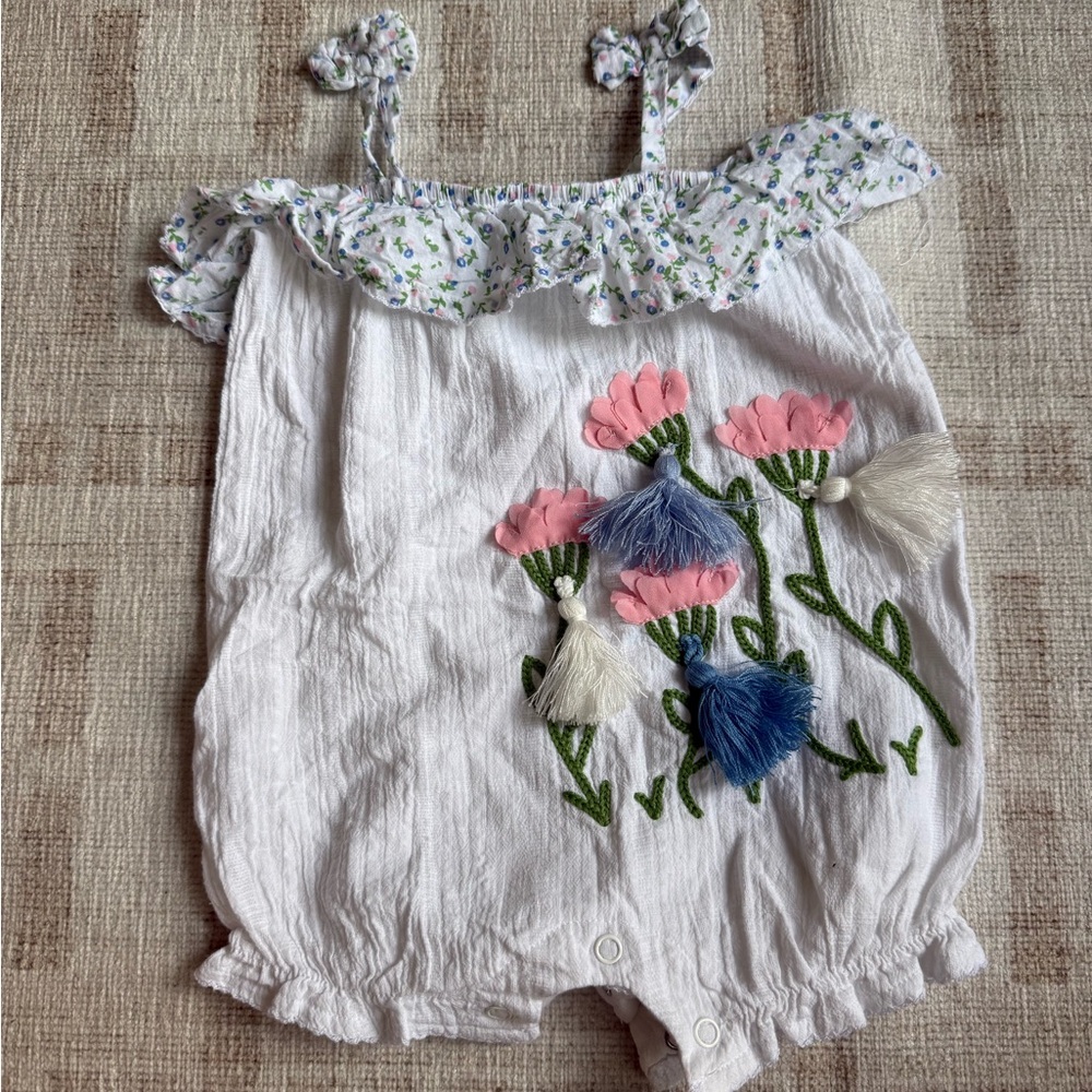 Mud Pie White Floral Baby Romper